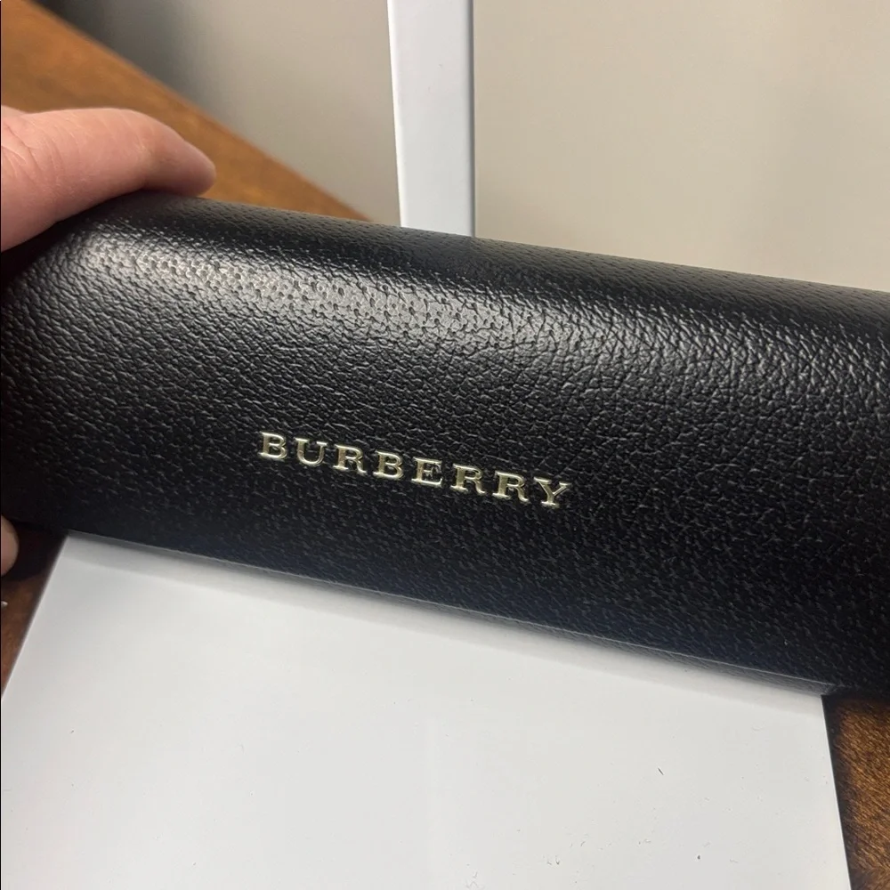 Burberry Black Leather Sunglasses Case Gold Logo Designer Eyeglass Case
